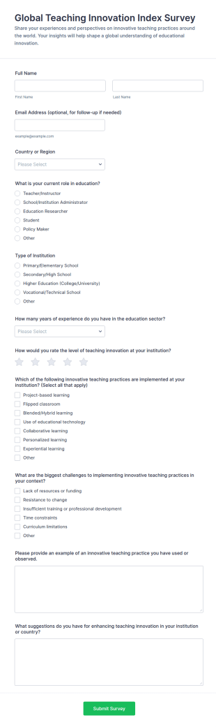 Global Teaching Innovation Index Survey Form Template