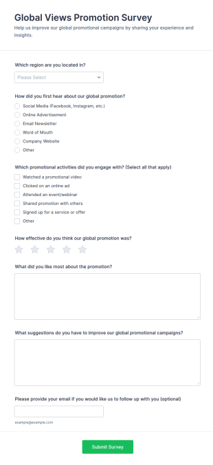 Global Views Promotion Survey Form Template