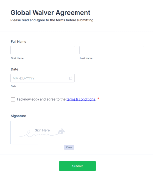 Global Waiver Agreement Form Template