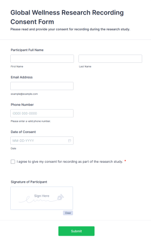 Global Wellness Research Recording Consent Form Template