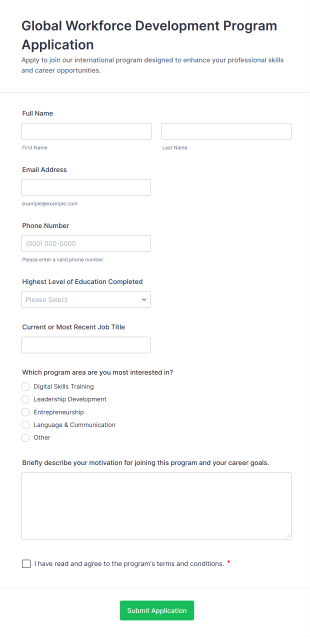 Global Workforce Development Program Application Form Template
