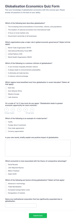 Globalisation Economics Quiz Form Template