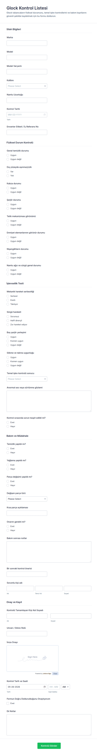 Glock Denetim Form Şablonu