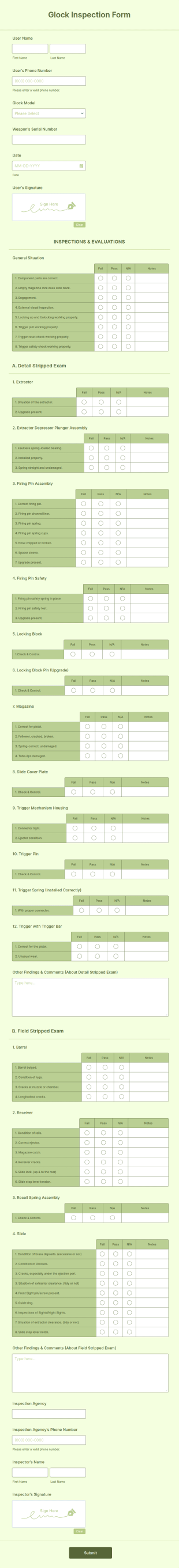 Glock Inspection Form Template