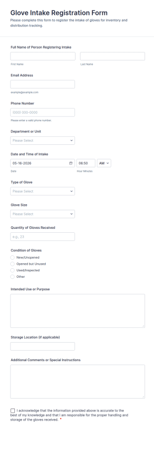 Glove Intake Registration Form Template