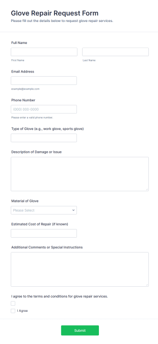 Glove Repair Request Form Template