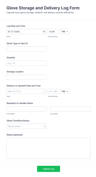 Glove Storage And Delivery Log Form Template