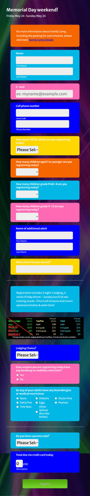 Glow Themed Camp Registration Form Template