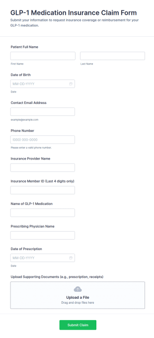 GLP 1 Medication Insurance Claim Form Template