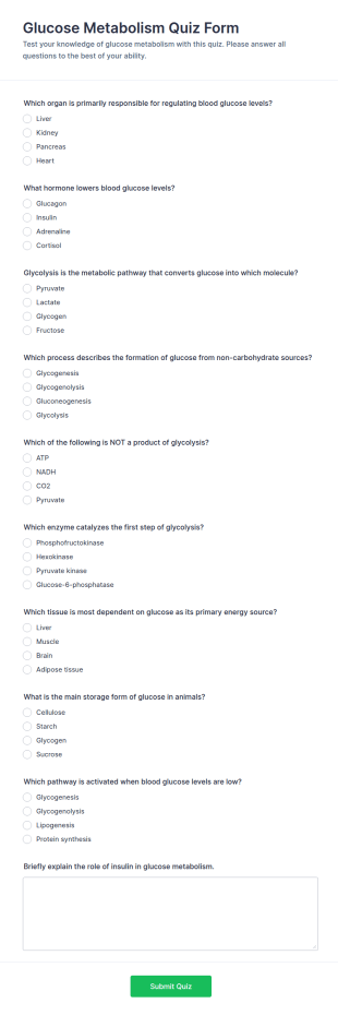 Glucose Metabolism Quiz Form Template