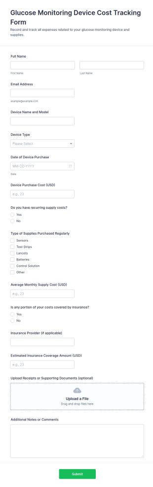 Glucose Monitoring Device Cost Tracking Form Template