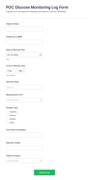 Glucose Monitoring Log Form Template