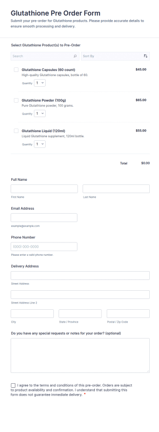 Glutathione Pre Order Form Template