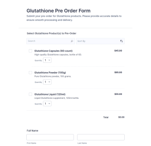 Glutathione Pre Order Form Template
