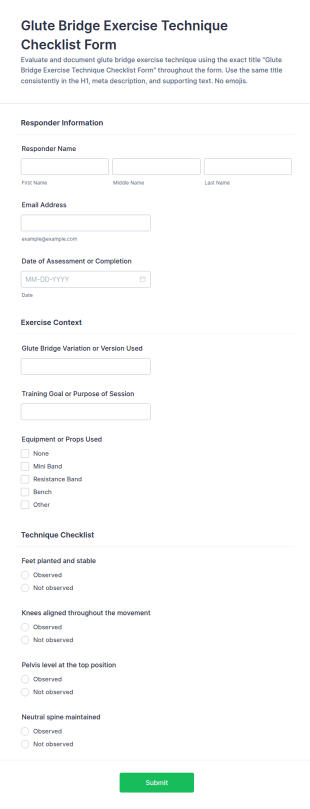 Glute Bridge Exercise Technique Checklist Form Template