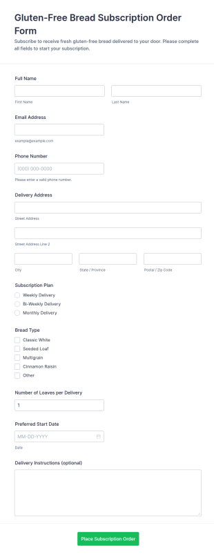 Gluten Free Bread Subscription Order Form Template