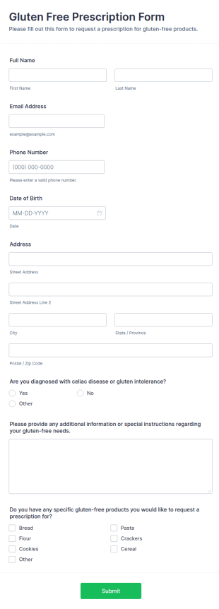 Gluten Free Prescription Form Template