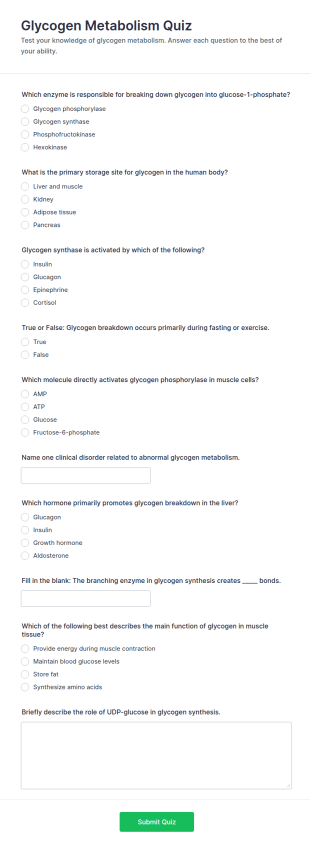 Glycogen Metabolism Quiz Form Template