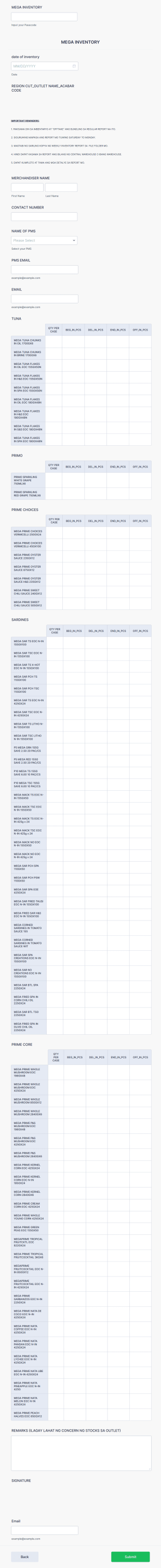 Weekly Inventory Report Form Template