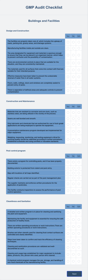 GMP Audit Checklist Form Template