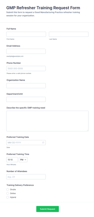 GMP Refresher Training Request Form Template