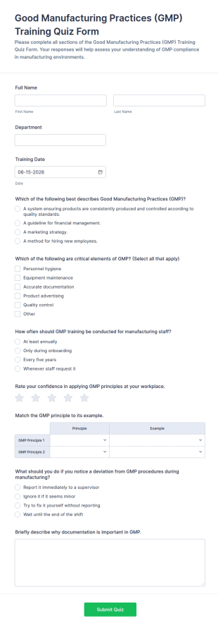 GMP Training Quiz Form Template