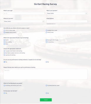 Go Kart Racing Survey Form Template