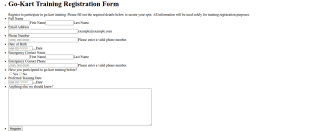 Go Kart Training Registration Form Template