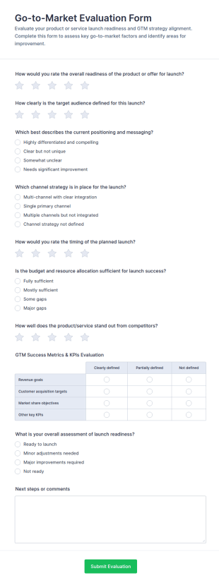 Go To Market Evaluation Form Template