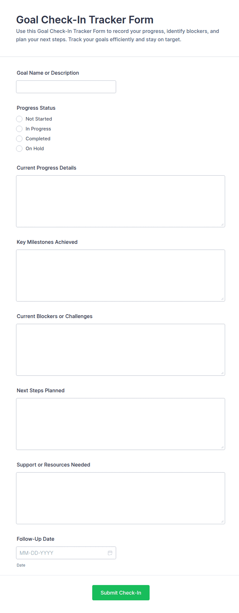 Goal Check-In Tracker Form Template | Jotform