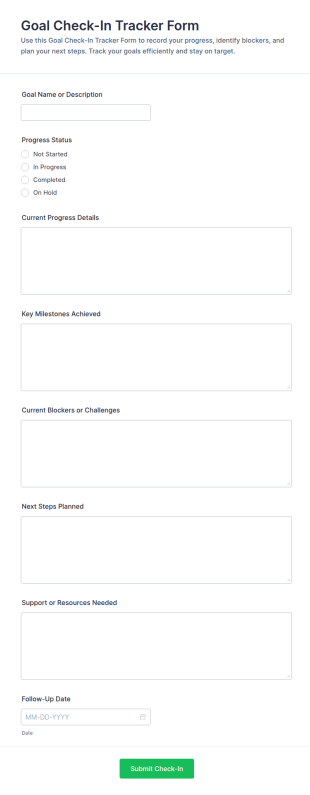 Goal Check In Tracker Form Template