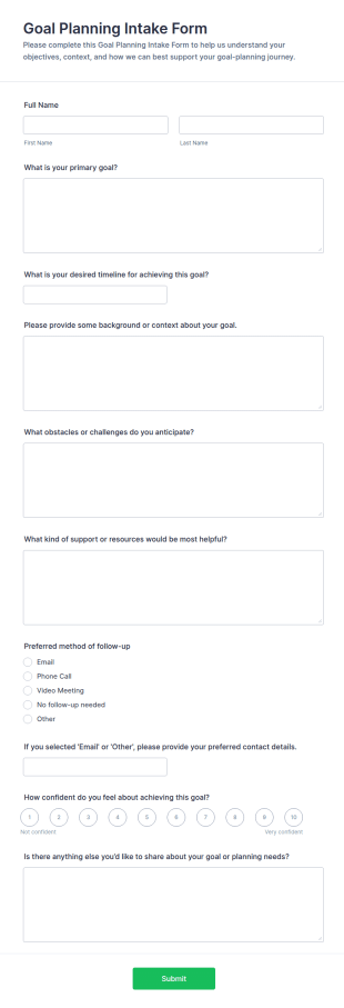 Goal Planning Intake Form Template