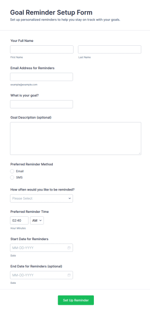 Goal Reminder Setup Form Template