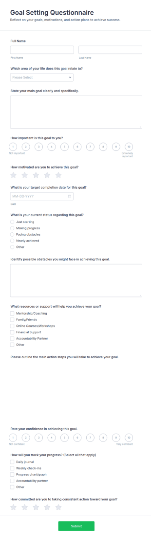 Goal Setting Questionnaire Form Template