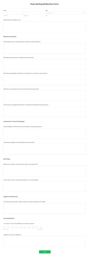Goal Setting Reflection Form Template