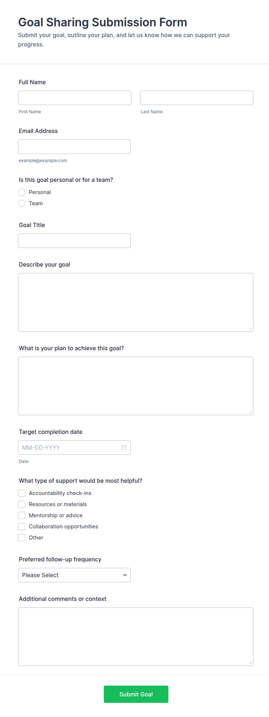 Goal Sharing Submission Form Template | Jotform