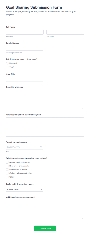 Goal Sharing Submission Form Template