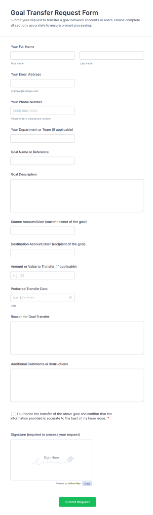 Goal Transfer Request Form Template