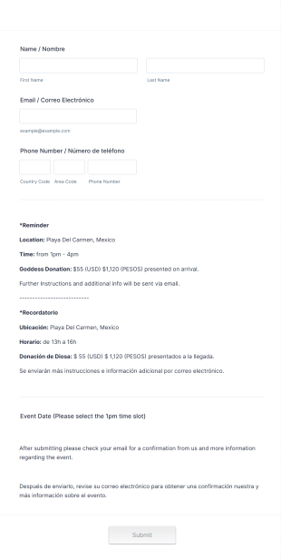 Women's Event Registration Form Template