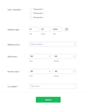 Godziny Pracy Form Template
