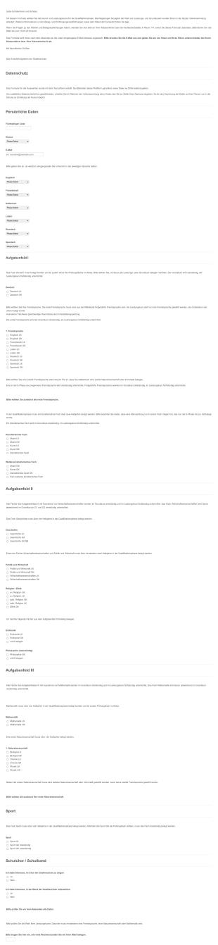 Goetheschule Kurswahl 2019 Form Template