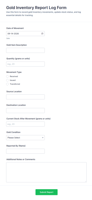 Gold Inventory Report Log Form Template