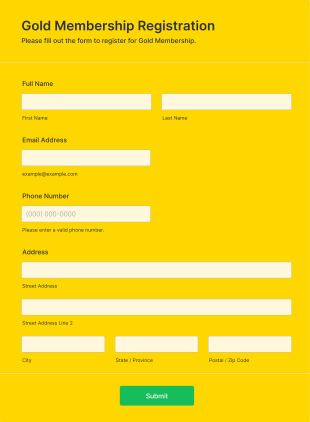 Gold Membership Registration Form Template