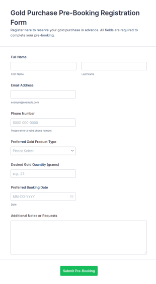Gold Purchase Pre Booking Registration Form Template