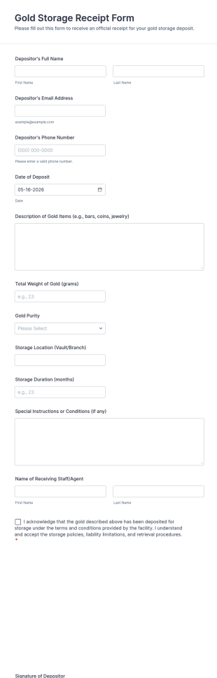 Gold Storage Receipt Form Template
