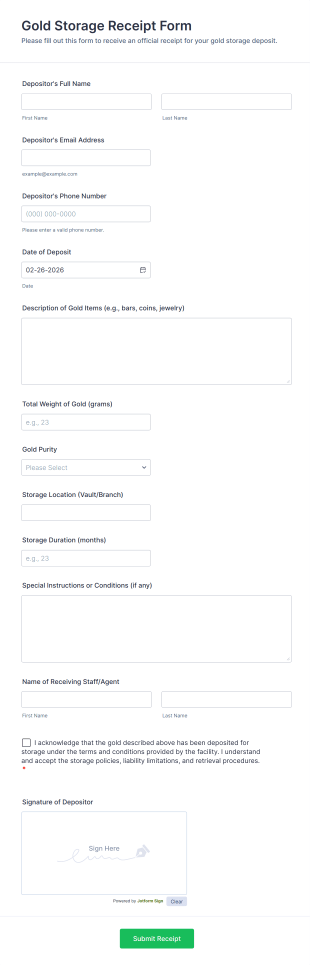 Gold Storage Receipt Form Template