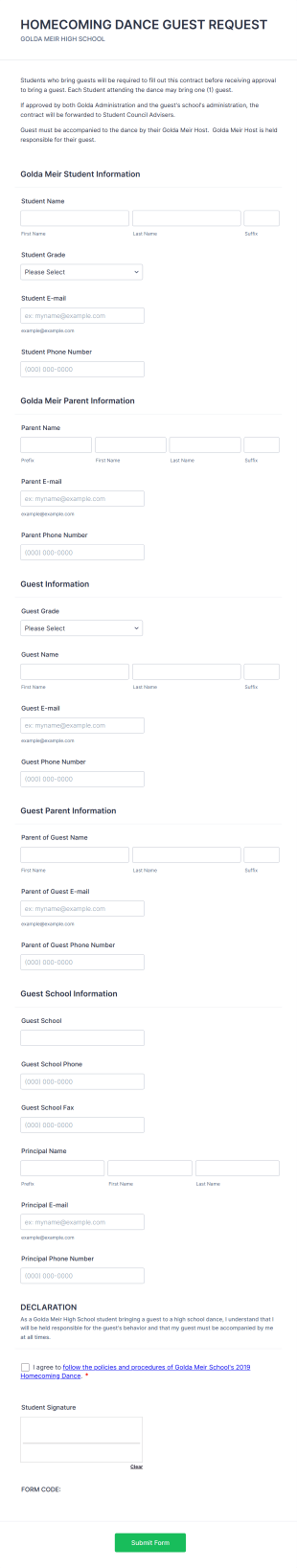 Student Guest Bringing Request Form Template