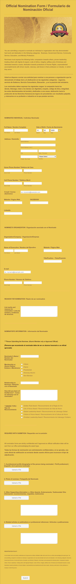 Golden Rule Award Nomination Form Template