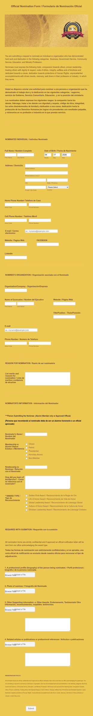 Golden Rule Award Nomination Form Template