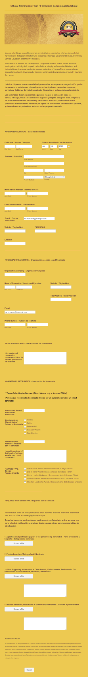 Golden Rule Award Nomination Form Template
